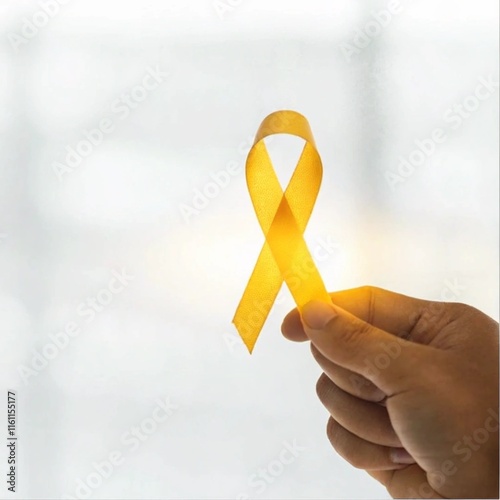 Health and Support: Yellow Ribbon Against Soft Background photo