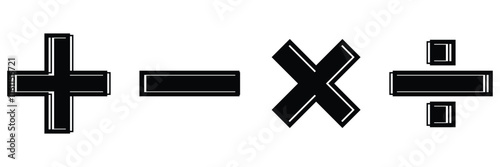 Plus minus multiply divide icon set on white background. Math symbol. Add sign. Calculator button symbol. vector illustration.