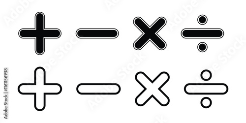 Plus minus multiply divide icon vector set isolated on white background.