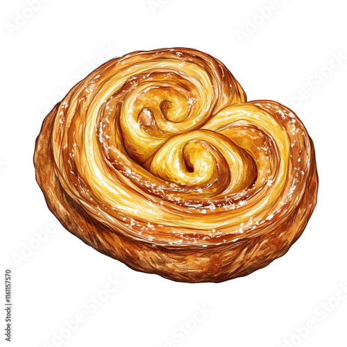 A Delightful Watercolor Painting of a Golden Brown Pain au Chocolat