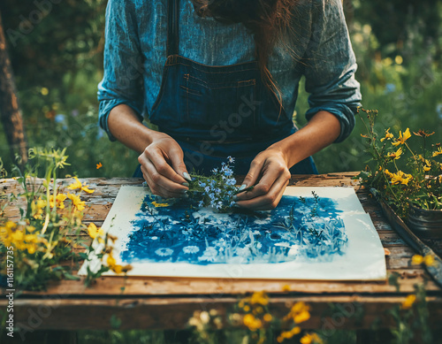 Cyanotype Flower Art photo