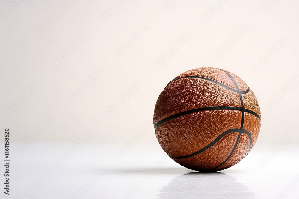 Obraz premium basketball placed on white floor with significant amount of copy space surrounding it