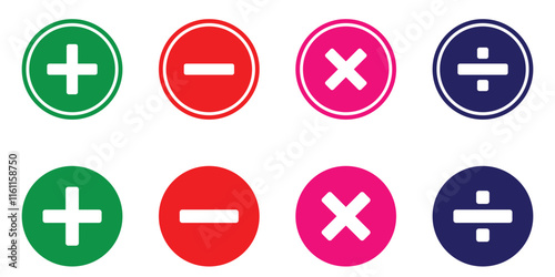 Plus minus multiply divide icon vector set isolated on white background.