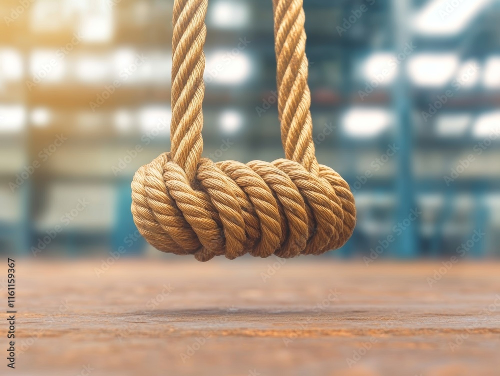 Fototapeta premium Close-up of a Knotted Rope Against a Blurred Industrial Background.