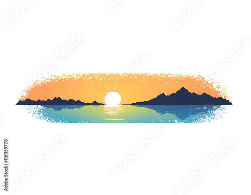 simple beautiful landscape of a ocean with mountains and beautiful sun