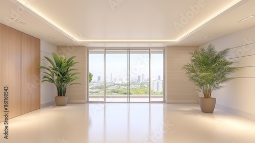 Modern Apartment Interior with City View.