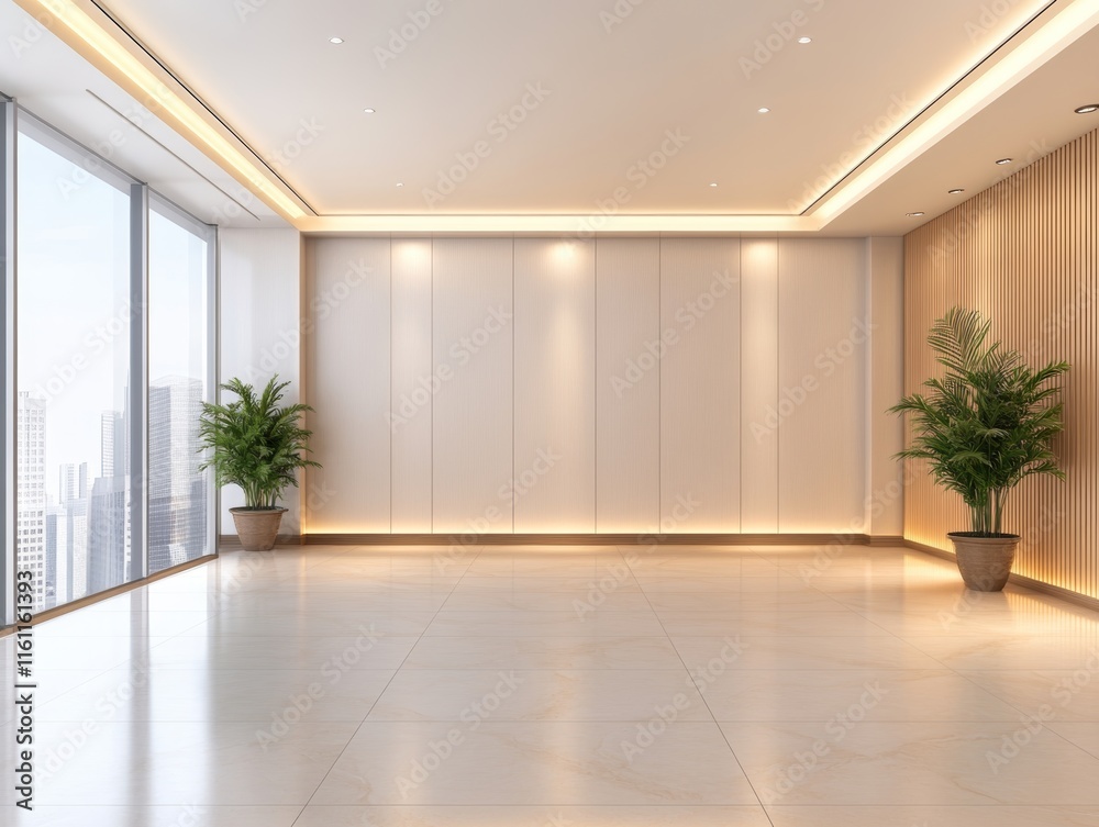 Fototapeta premium Modern Minimalist Office Interior Design with City View.