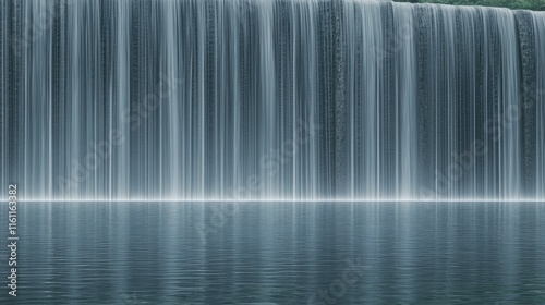 Serene waterfall cascading into calm water.