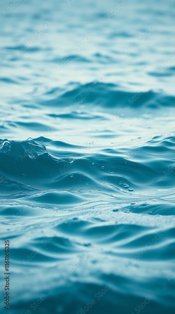 Naklejka premium Close-up view of the blue wavy water surface, vertical wallpaper background.