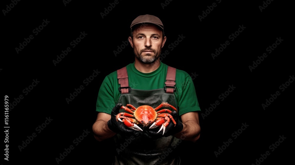Crab catching experience coastal waters portrait dramatic lighting fisherman holding crab seafood harvesting concept Crab catching experience coastal waters portrait dramatic lighting fisherman holding crab seafood harvesting concept
