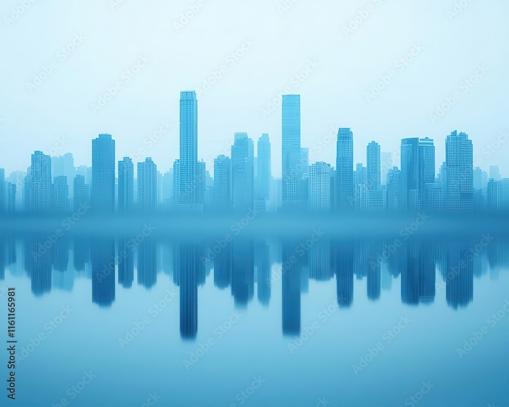 A cityscape reflection on smogfilled air blending with a clear blue sky, carbon footprint, urban air pollution and solutions A cityscape reflection on smogfilled air blending with a clear blue sky, carbon footprint, urban air pollution and solutions