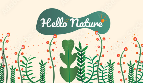 Hello spring. Spring abstract background, banner, poster with spring flowers and leaves. Spring leaves. Modern trendy colorful design. Template for advertising, web, social media.