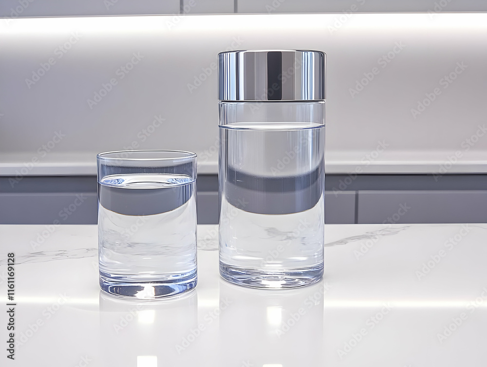 Glass & Bottle of Water 3D Illustration Glass & Bottle of Water 3D Illustration