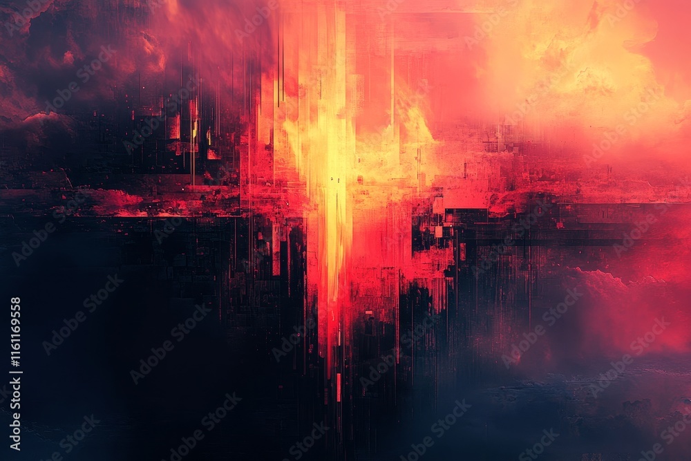 glitch shapes dissolve into dynamic radiant abstract disruptions., Generative AI glitch shapes dissolve into dynamic radiant abstract disruptions., Generative AI