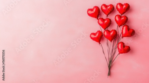 Romantic Red Heart Balloons on Pink Background: A Valentine's Day Delight photo