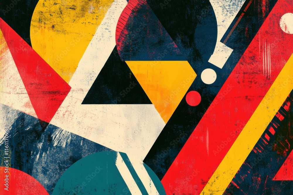 Naklejka premium Abstract retro risograph design featuring geometric shapes with vibrant colors and ample copy space for text placement. Generative AI