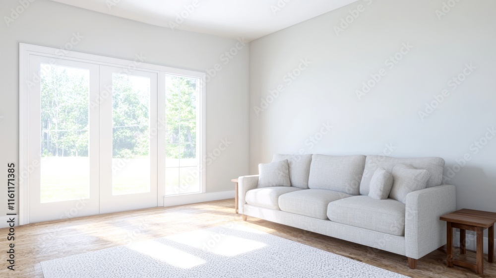 Fototapeta premium Bright and Spacious Open Concept Living and Dining Area with Eco-Friendly Design