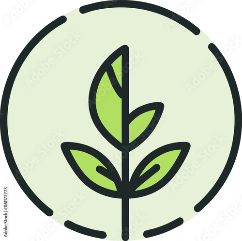 Minimalist green leaf icon in a circular outline on a light green background.

