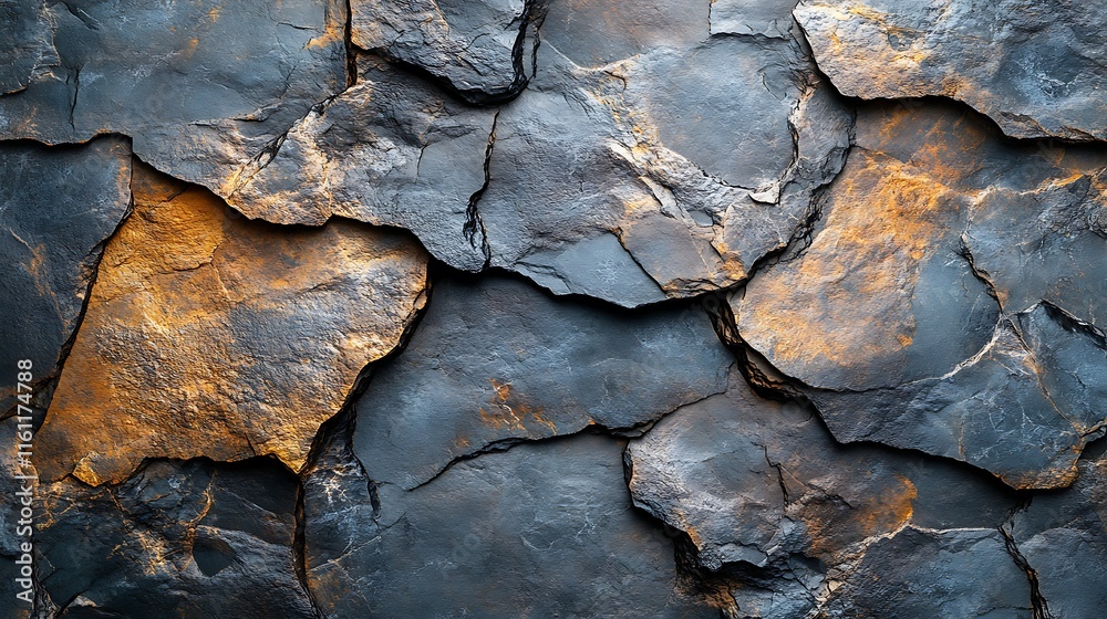 Fototapeta premium Textured rustic stone wall captivates with its weathered appearance and unique pattern