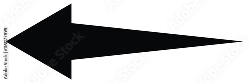 Long arrow. Black arrow pointing left. Vector icon of a thin long arrow. Black arrows vector illustration.