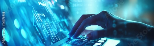 A Close-Up of Hands Typing on a Calculator with Financial Graphs in the Background photo