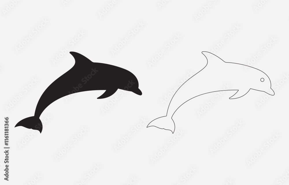 Fototapeta premium Dolphin Silhouette Vector Illustration Isolated on white background