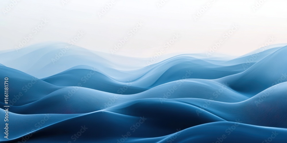 Fototapeta premium Gentle hills of blue mist rise and fall in a peaceful landscape, evoking a sense of calm. The colors blend softly, creating an ethereal atmosphere that invites serenity