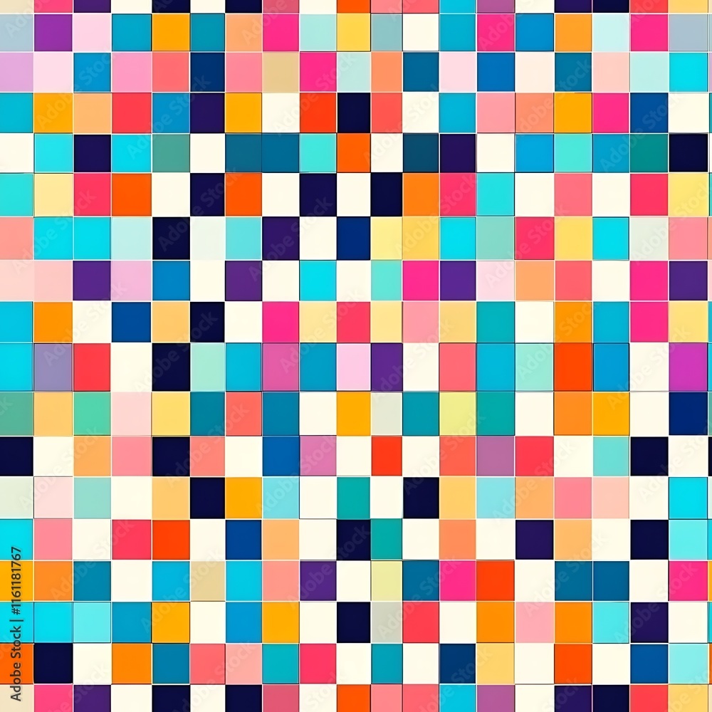 Vibrant Multicolor Checker Grid Pattern with Randomized Squares