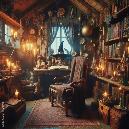 Wizard s Study A wizard’s study filled with magical artifacts photo