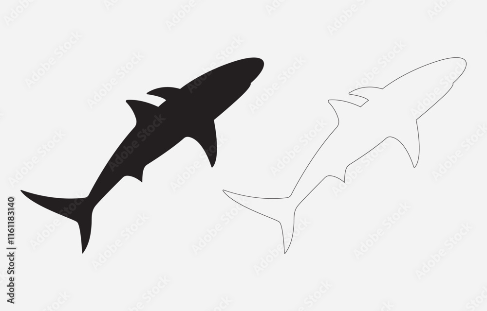 Shark Silhouette Vector Illustration Isolated on white background Shark Silhouette Vector Illustration Isolated on white background
