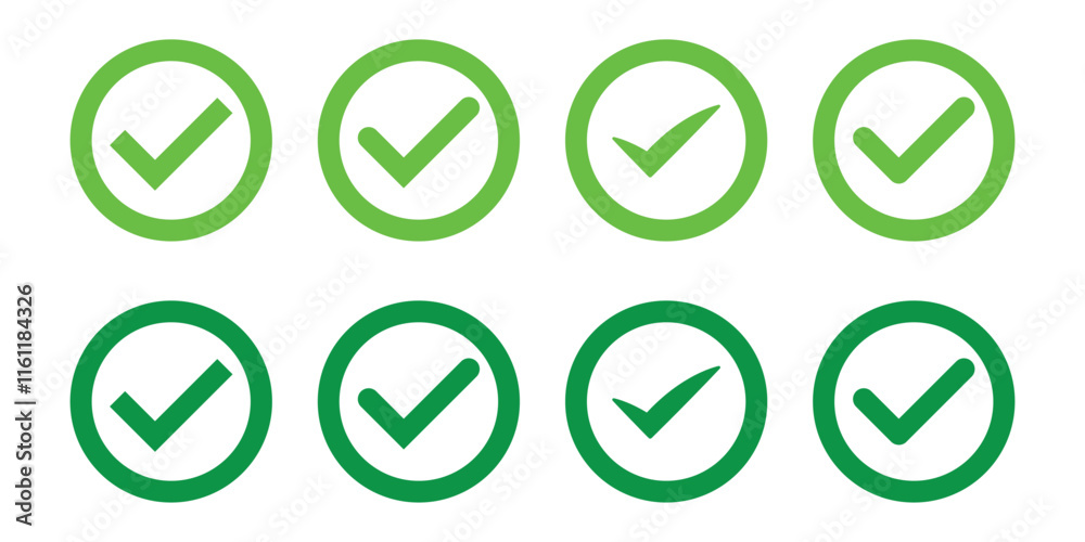 Green check mark. Check mark icon vector design. Approved Vector icon isolated on white background. Green check mark. Check mark icon vector design. Approved Vector icon isolated on white background.