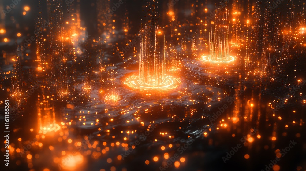 Obraz premium Radiant Glowing Network Grid Enhancing the Complexity of Futuristic Background