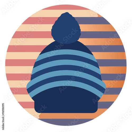  Knit Beanie silhouette on retro stipe background