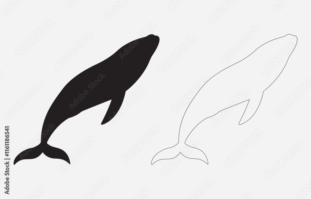 Fototapeta premium Blue Whale Silhouette Vector Illustration Isolated on white background