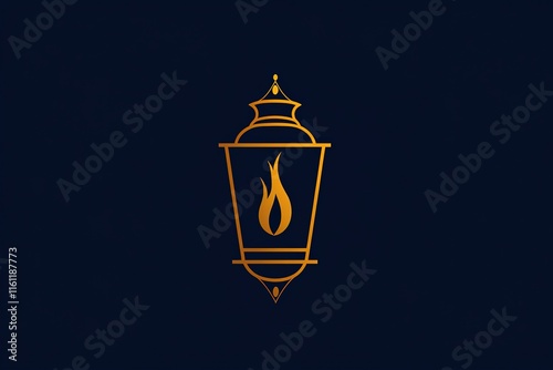 Elegant gold lantern design with a flame, perfect for logos, invitations, or decorative purposes.  A sophisticated and timeless image. photo