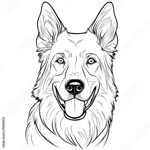 German Shepherd Line Art:  A simple, minimalist line drawing of a German Shepherd's face, capturing the breed's distinctive features, including its intelligent gaze and playful expression. photo