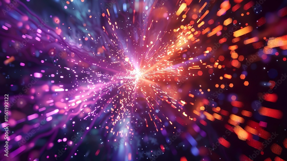Fototapeta premium Abstract Cosmic Explosion with Purple and Orange Light Bursts