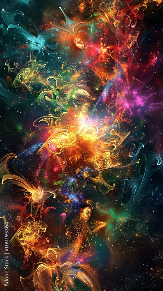 Abstract Cosmic Explosion with Vibrant Multicolored Light Trails Abstract Cosmic Explosion with Vibrant Multicolored Light Trails
