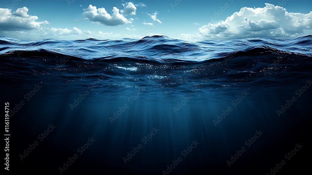 Calm waves beneath a serene sky reflect the beauty of the ocean at midday Calm waves beneath a serene sky reflect the beauty of the ocean at midday