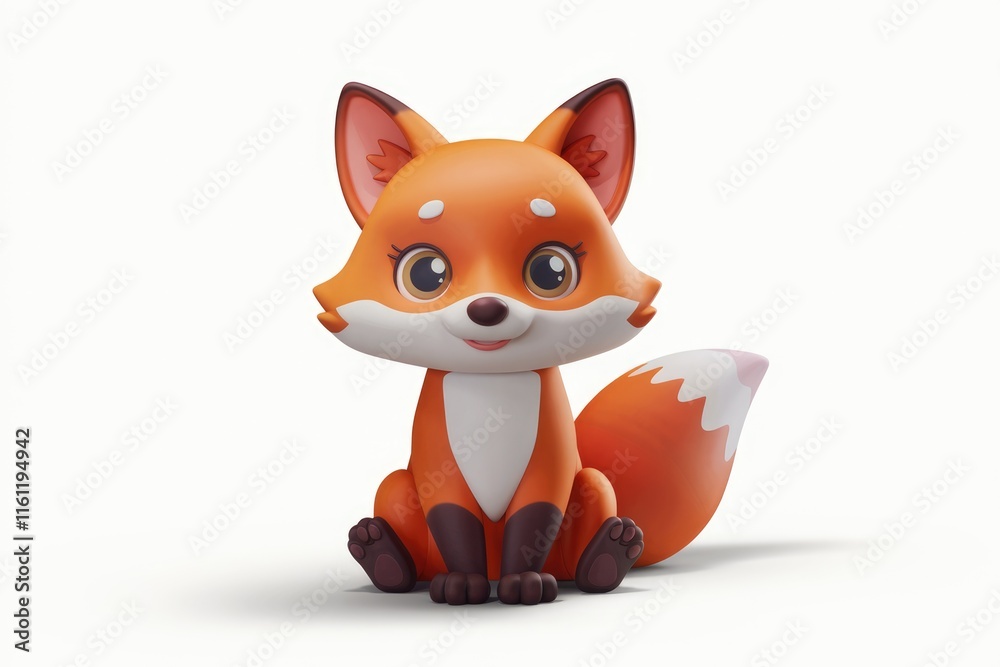 Fototapeta premium Cute cartoon fox sitting with a white background