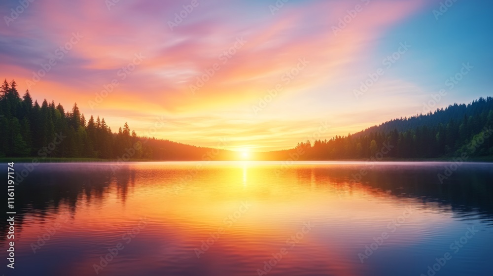 Serene Sunset over a Calm Lake Serene Sunset over a Calm Lake