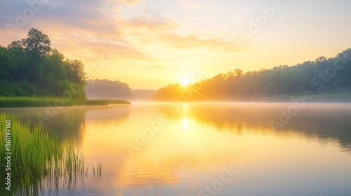 Serene Sunrise over Calm Lake