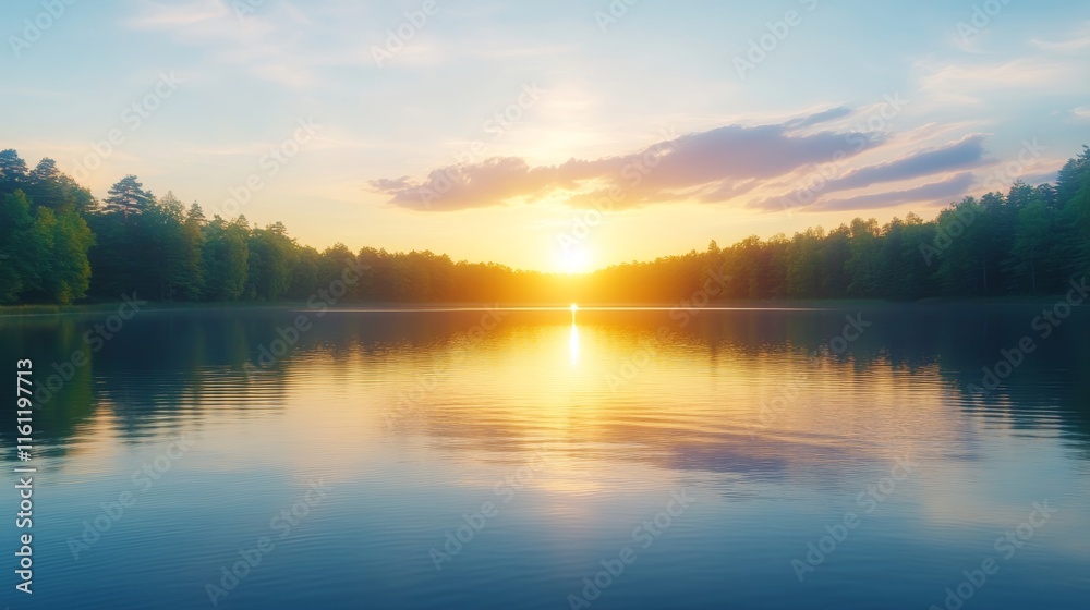 Naklejka premium Serene Sunset over a Calm Lake