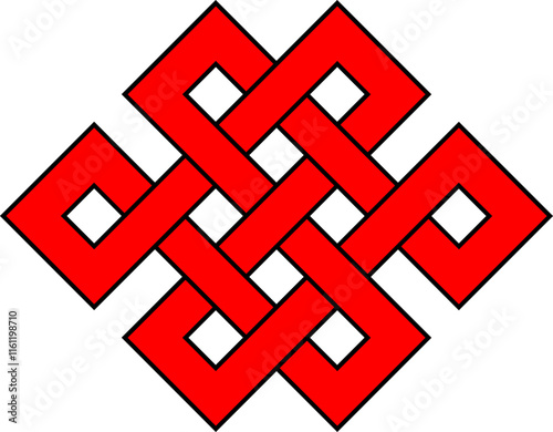 Amulet, endless Chinese decorative knot, red on transparent background, vector