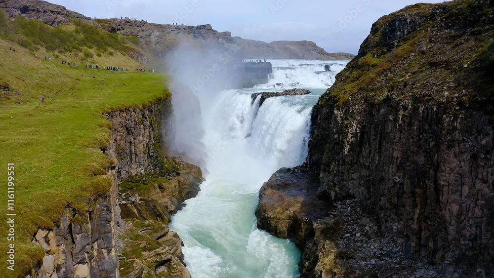 Aerial view of the amazing Gullfoss waterfall and Hvitá River Canyon in the southwest of Iceland. Aerial view of the amazing Gullfoss waterfall and Hvitá River Canyon in the southwest of Iceland.