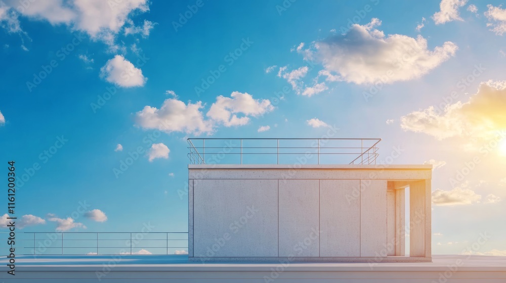 Modern Rooftop Architecture with Blue Sky and Clouds. Modern Rooftop Architecture with Blue Sky and Clouds.