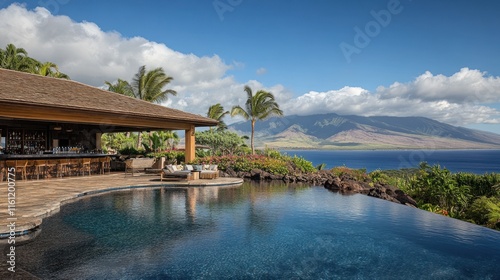 Luxury Resort Infinity Pool with Ocean and Mountain Views