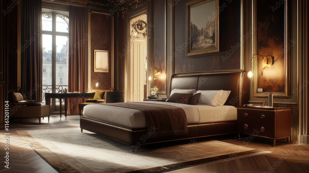 Fototapeta premium Luxurious Parisian Bedroom: A haven of elegance and comfort