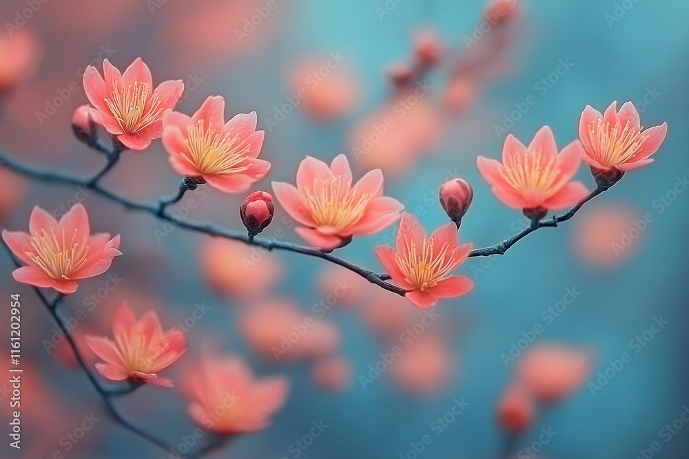 Delicate pink blossoms on a branch, soft focus background. Delicate pink blossoms on a branch, soft focus background.