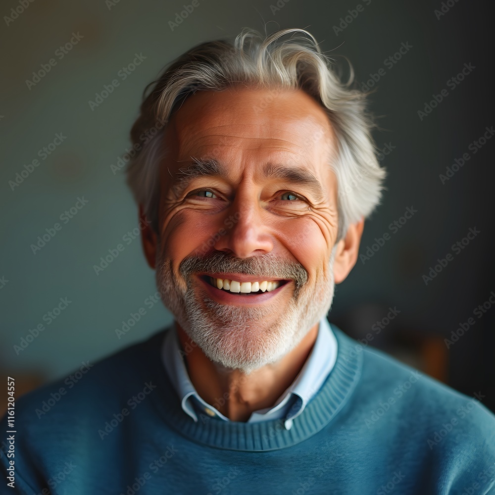 Obraz premium Joyful Portrait of a Smiling Middle-Aged Man with Sun-Kissed Skin - Autumnal Coziness and Warmth